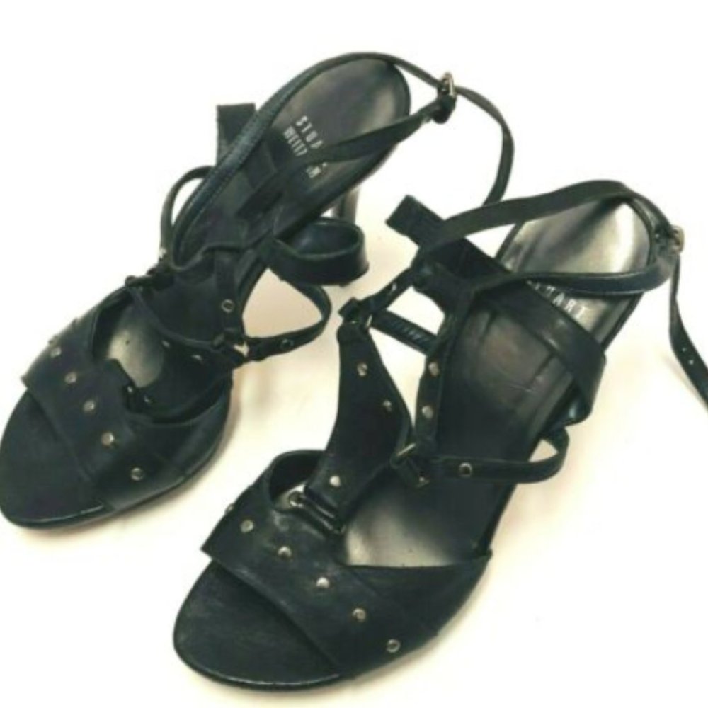 Stuart Weitzman Strappy Leather Stud Shoes Heels 9
